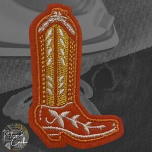 Cowboy Boot in Orange and White Detailed Iron On Patch